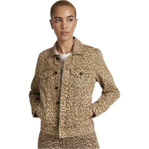 Lucky Brand Women Tomboy Trucker Tan Leopard Animal Print Jean Jacket Large EUC